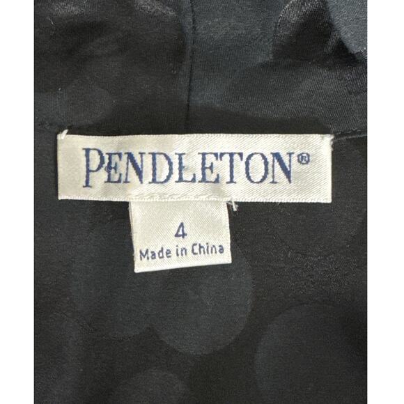 Pendleton Women's Silk Blend Polka Dot Front Tie Short Sleeve Blouse Black Sz 4 - Picture 3 of 8